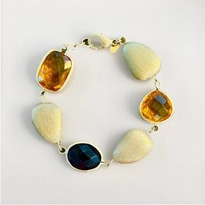 Rivka Friedman Brushed Gold Tone, Faceted Colored Stones, Fashion Bracelet 6.5"